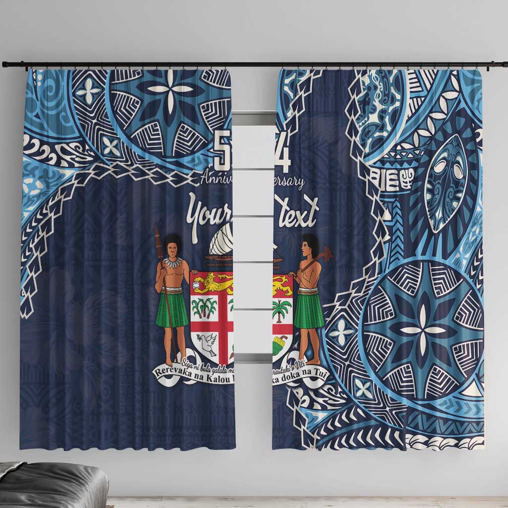 Personalised Fiji 54th Anniversary Window Curtain Siga Ni Bula Galala Marautaki O Viti LT9 With Hooks Blue - Polynesian Pride