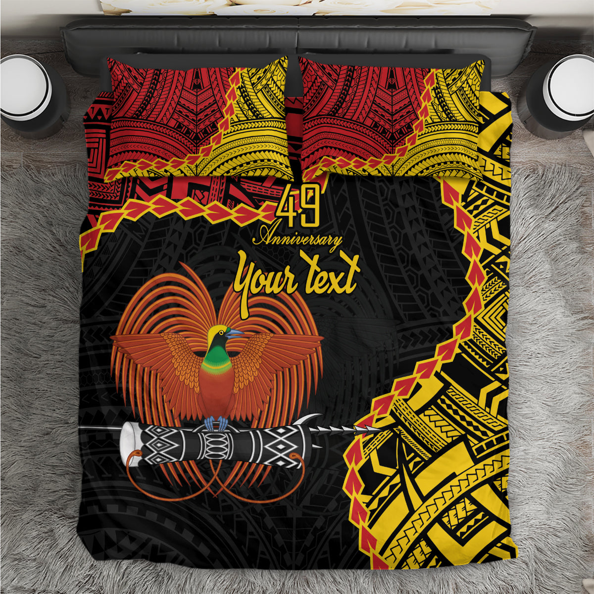 Personalised Papua New Guinea 49th Anniversary Bedding Set Hapi De bilong Indipendens Papua Niugini LT9 Black - Polynesian Pride
