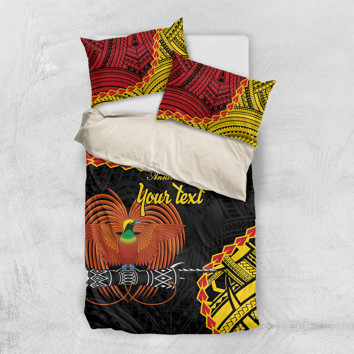 Personalised Papua New Guinea 49th Anniversary Bedding Set Hapi De bilong Indipendens Papua Niugini LT9 US Twin 172cm x 218cm Black - Polynesian Pride
