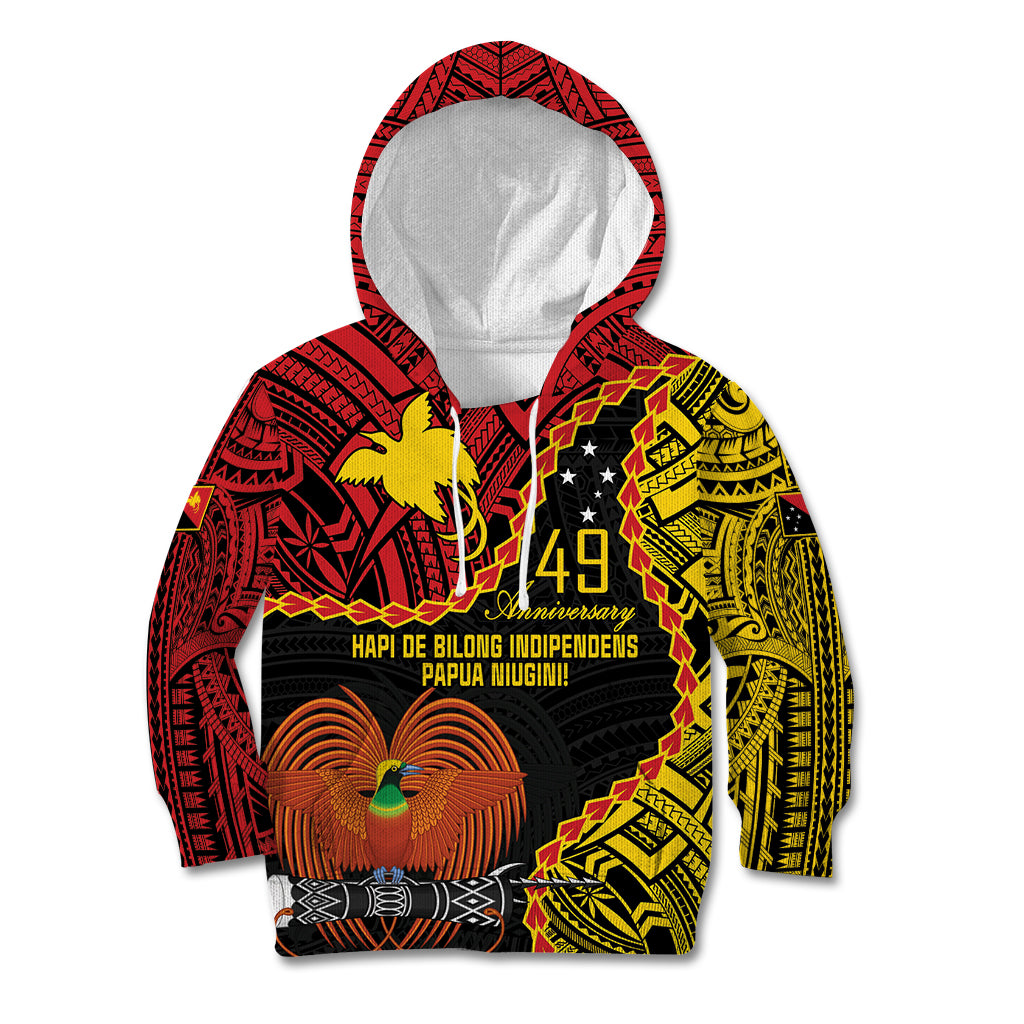 Personalised Papua New Guinea 49th Anniversary Kid Hoodie Hapi De bilong Indipendens Papua Niugini LT9 Hoodie Black - Polynesian Pride