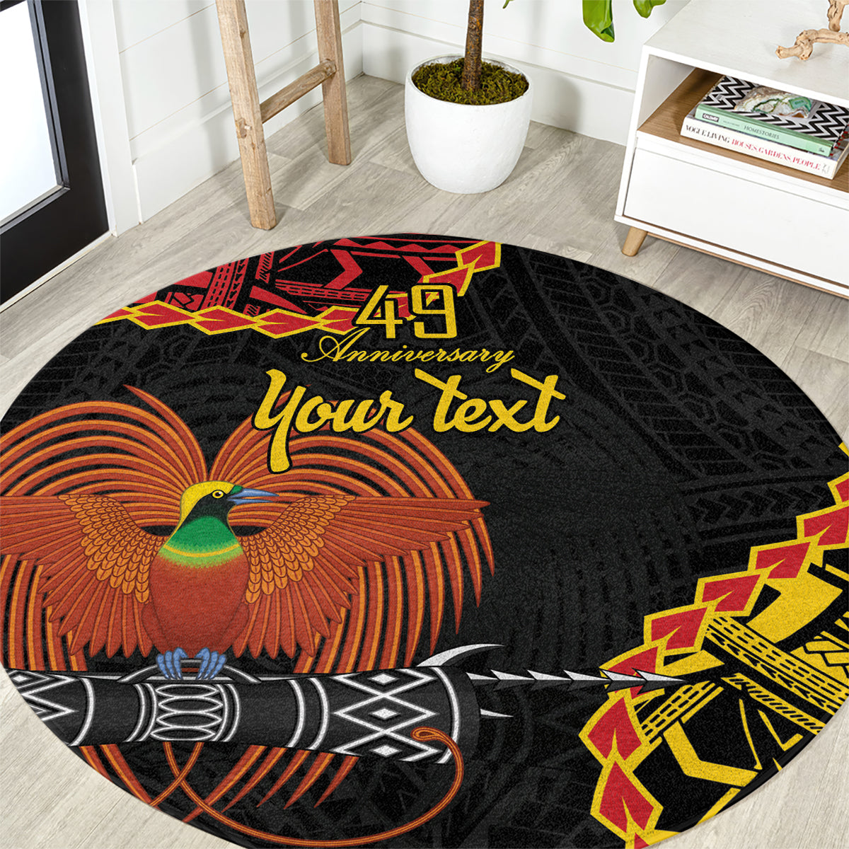 Personalised Papua New Guinea 49th Anniversary Round Carpet Hapi De bilong Indipendens Papua Niugini LT9 Black - Polynesian Pride