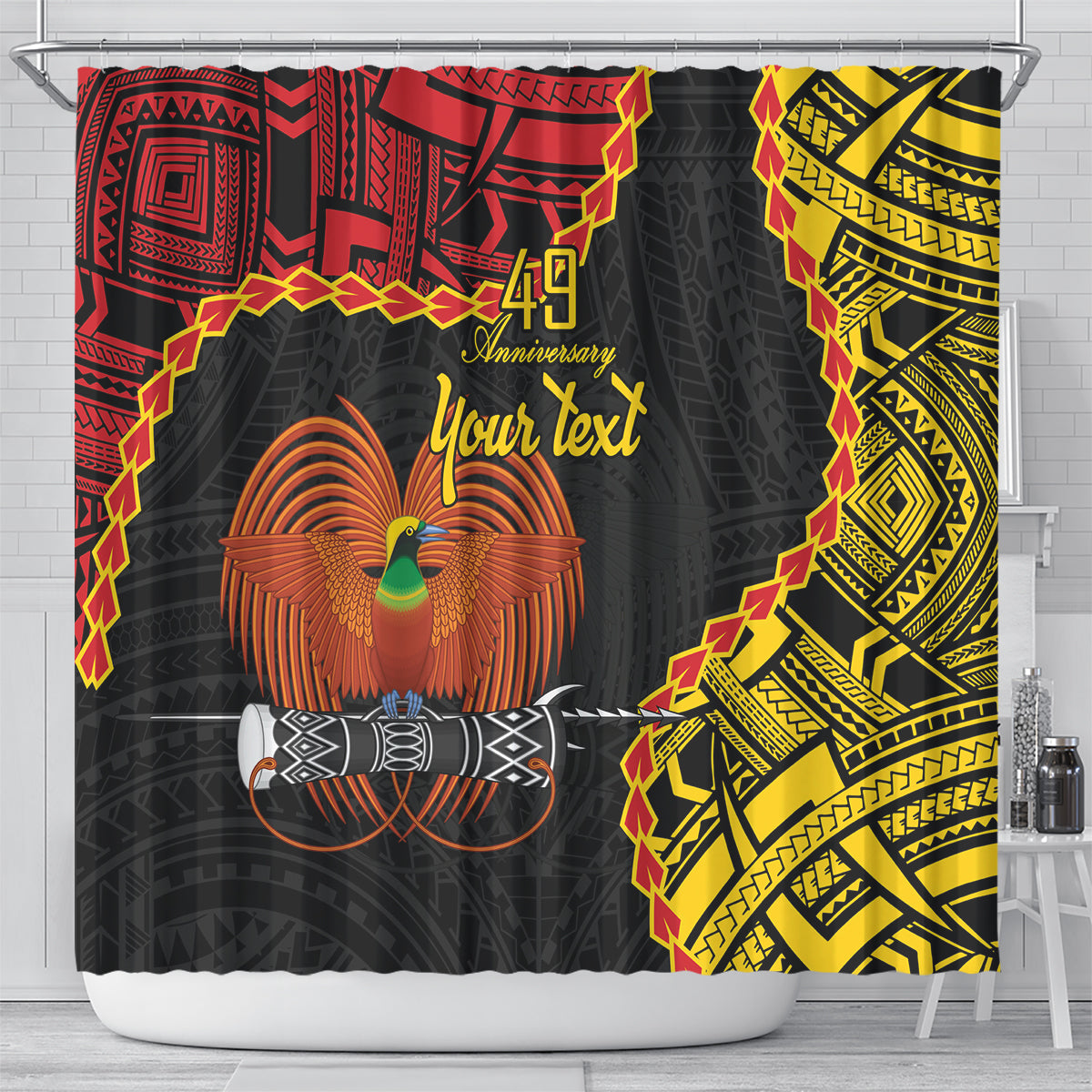 Personalised Papua New Guinea 49th Anniversary Shower Curtain Hapi De bilong Indipendens Papua Niugini LT9 - Polynesian Pride