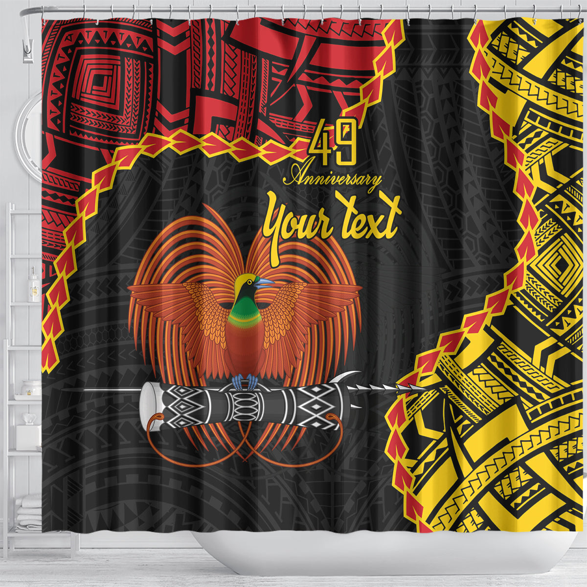 Personalised Papua New Guinea 49th Anniversary Shower Curtain Hapi De bilong Indipendens Papua Niugini LT9 - Polynesian Pride