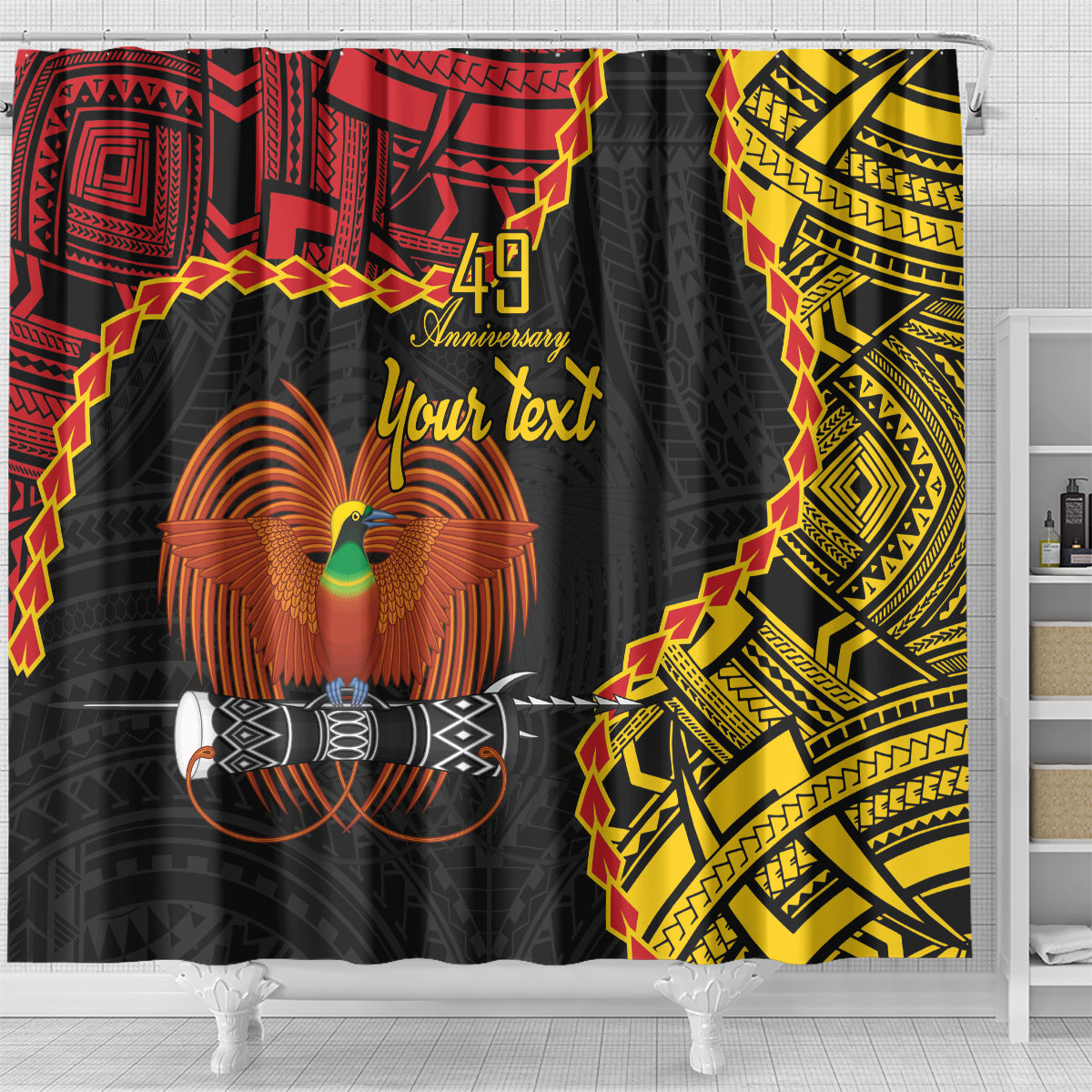 Personalised Papua New Guinea 49th Anniversary Shower Curtain Hapi De bilong Indipendens Papua Niugini LT9 - Polynesian Pride