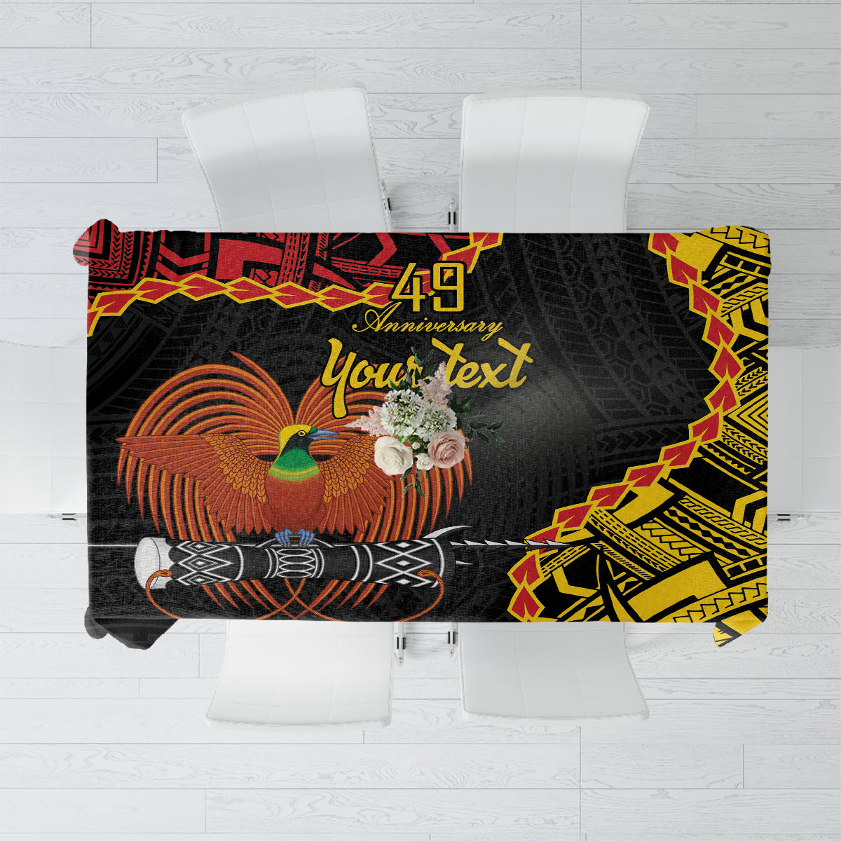 Personalised Papua New Guinea 49th Anniversary Tablecloth Hapi De bilong Indipendens Papua Niugini LT9 Black - Polynesian Pride