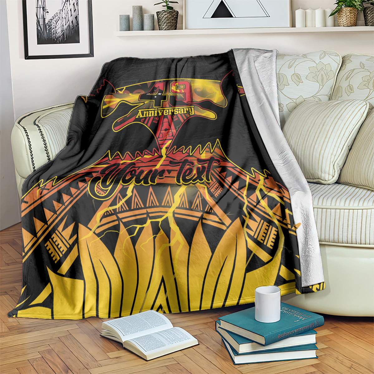 Personalised Papua New Guinea 49th Anniversary Blanket Bird of Paradise Unity In Diversity LT9 Black - Polynesian Pride