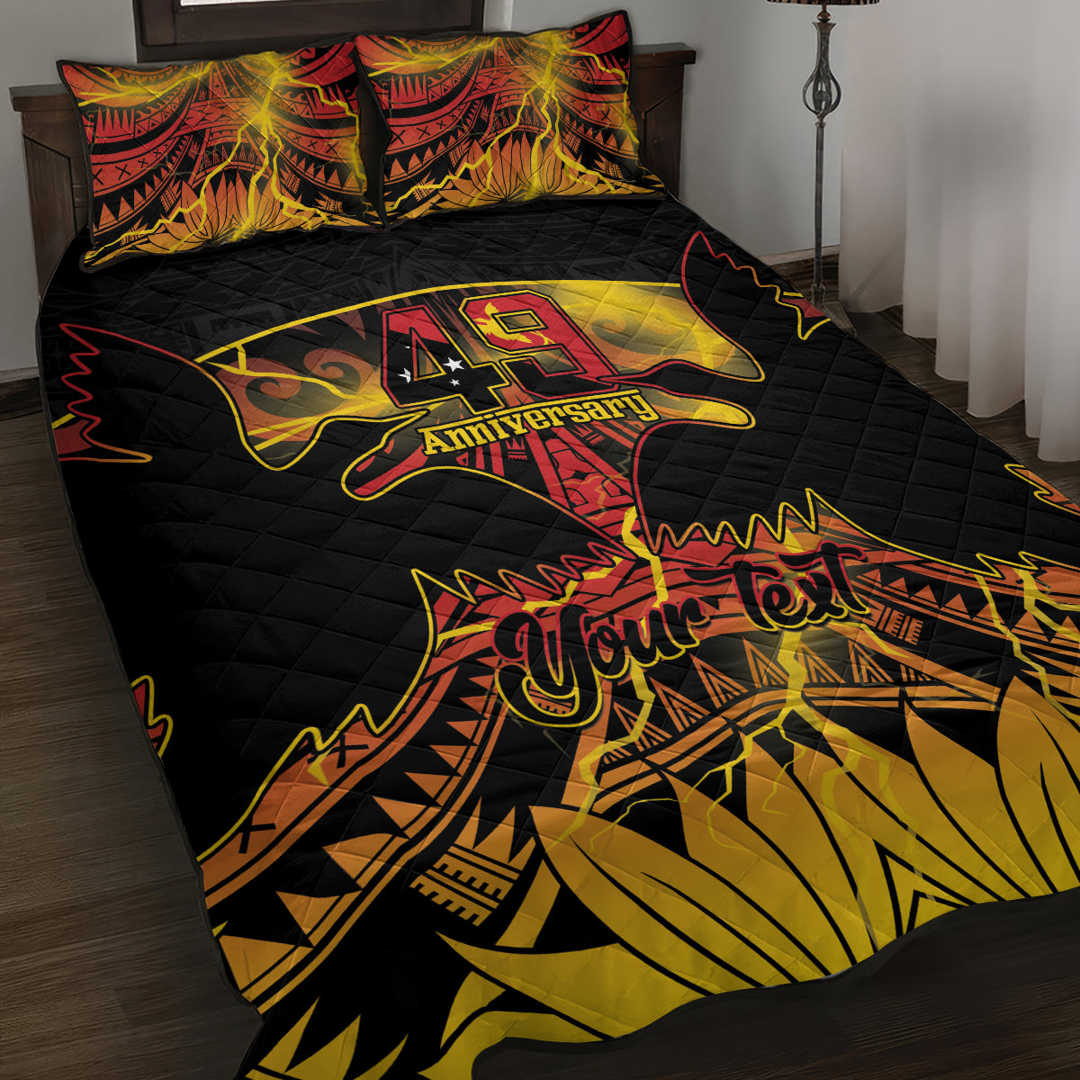 Personalised Papua New Guinea 49th Anniversary Quilt Bed Set Bird of Paradise Unity In Diversity LT9 Black - Polynesian Pride