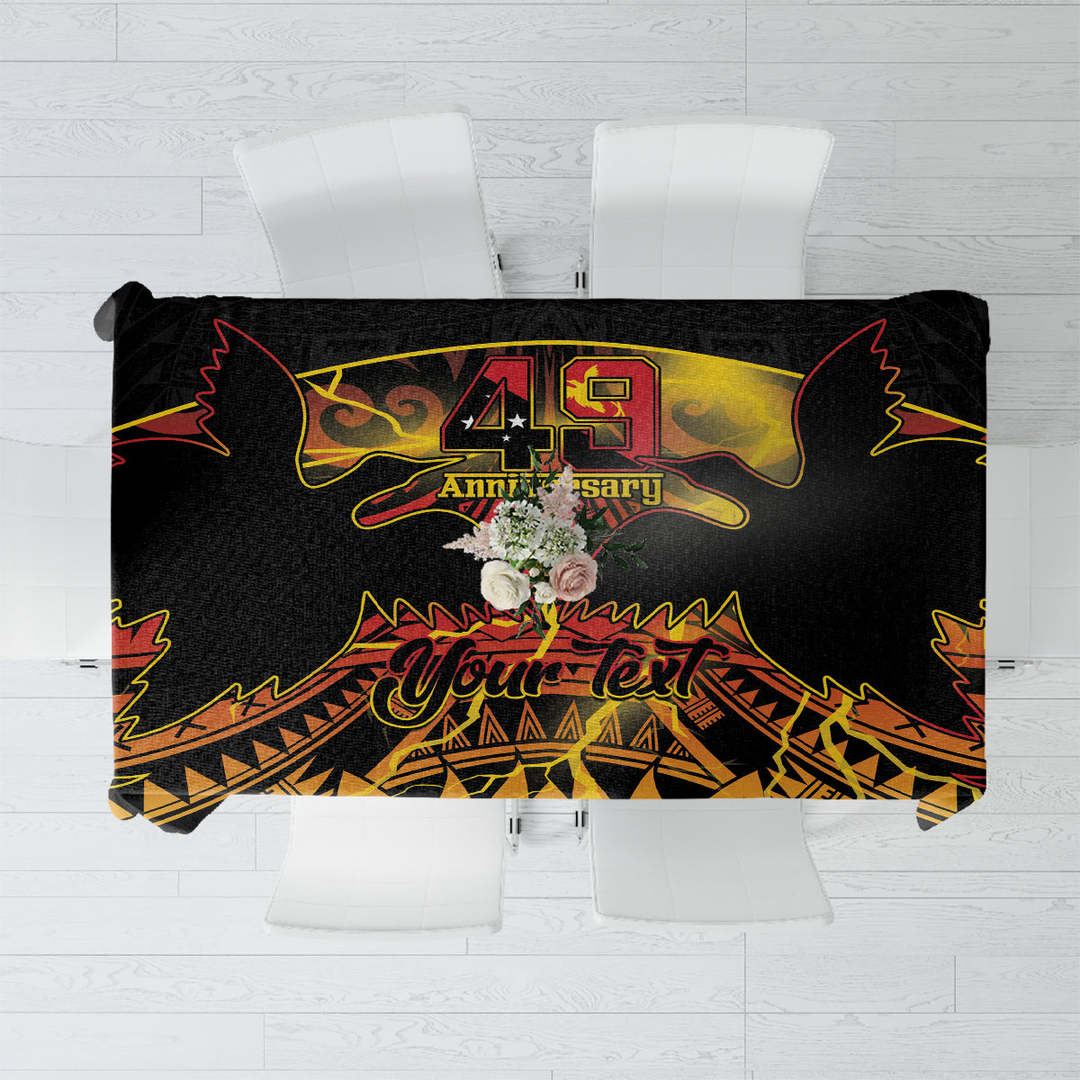 Personalised Papua New Guinea 49th Anniversary Tablecloth Bird of Paradise Unity In Diversity LT9 Black - Polynesian Pride