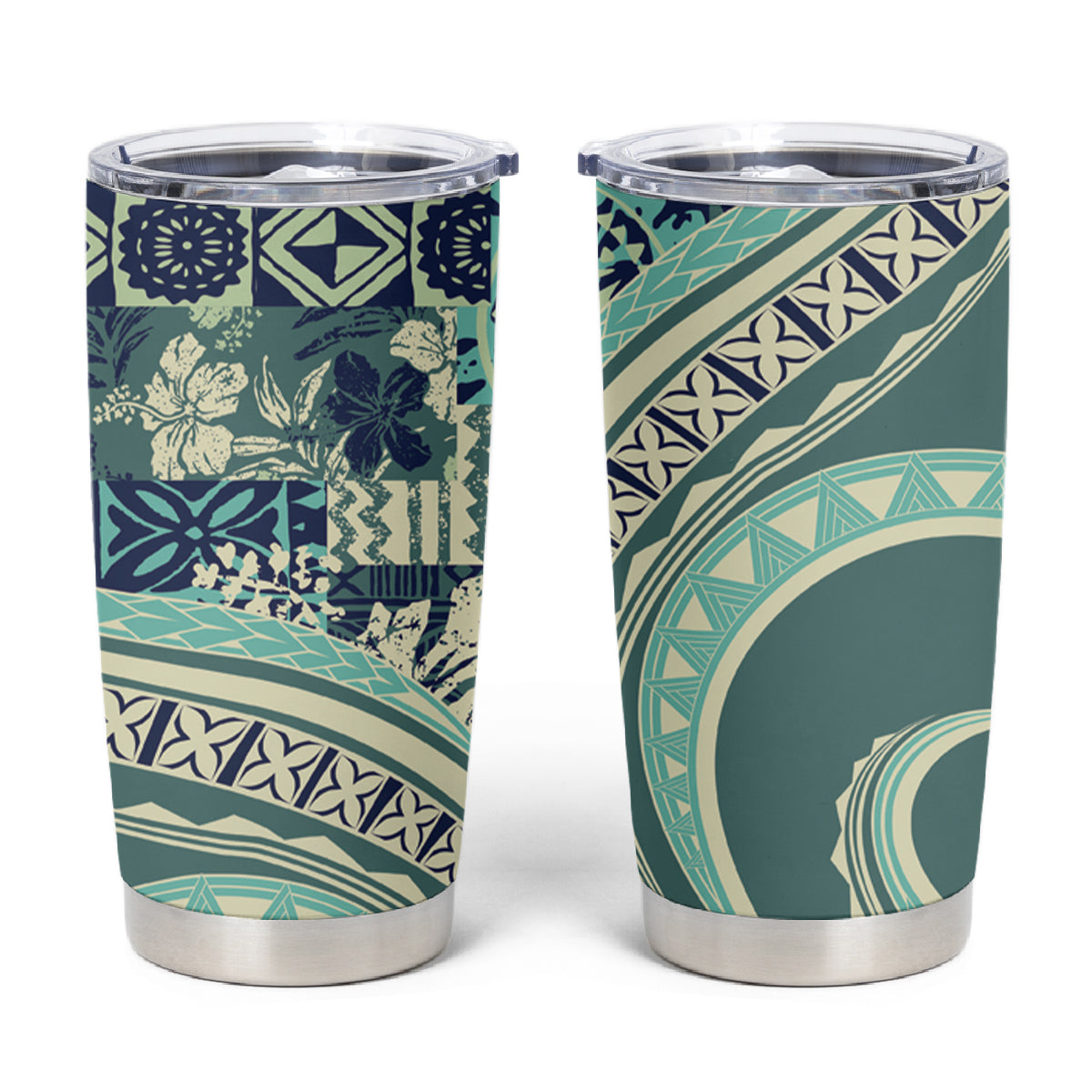 Hawaiian Hibiscus Tribal Vintage Motif Tumbler Cup Ver 1 LT9 Sea Green - Polynesian Pride