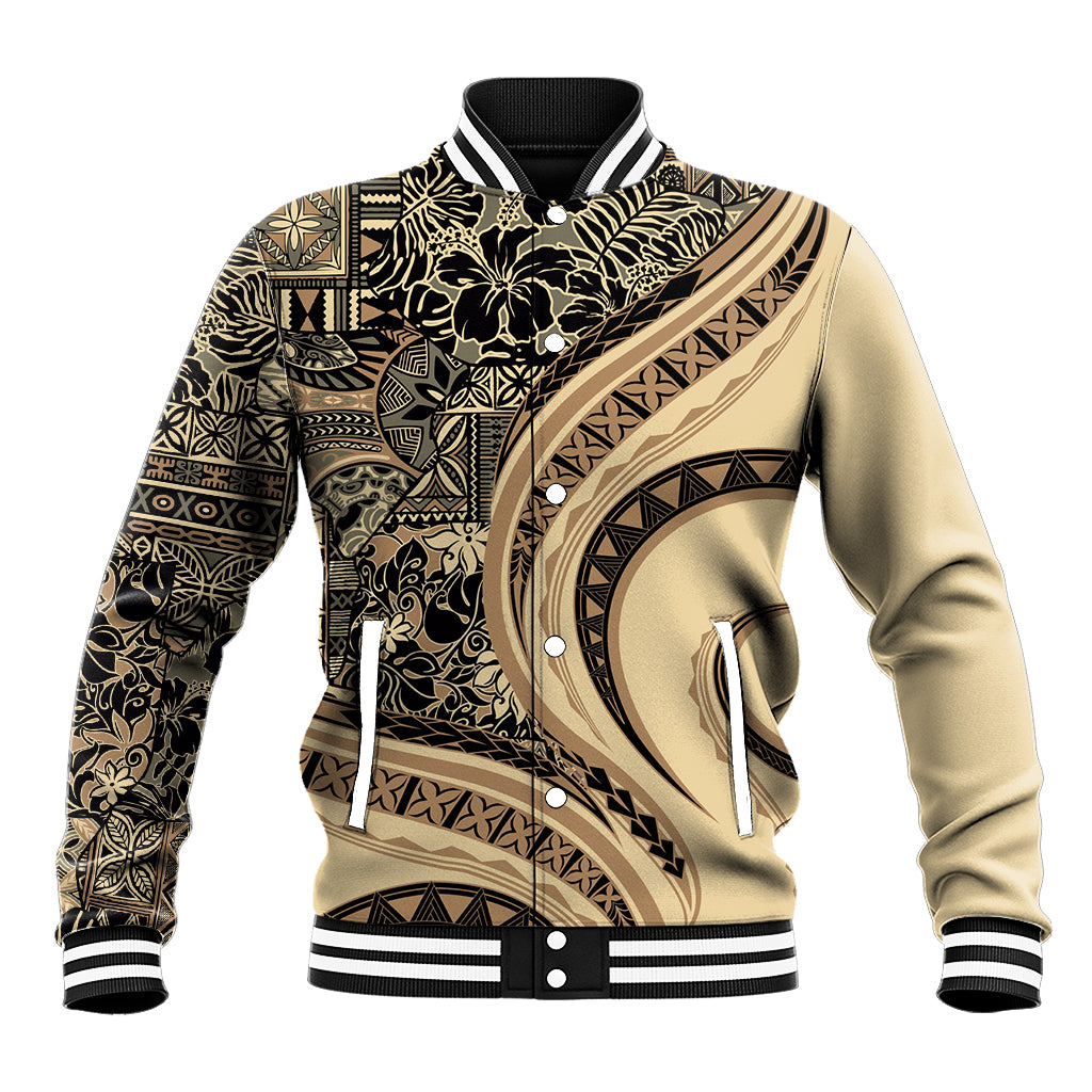 Hawaiian Hibiscus Tribal Vintage Motif Baseball Jacket Ver 2 LT9 Unisex Beige - Polynesian Pride