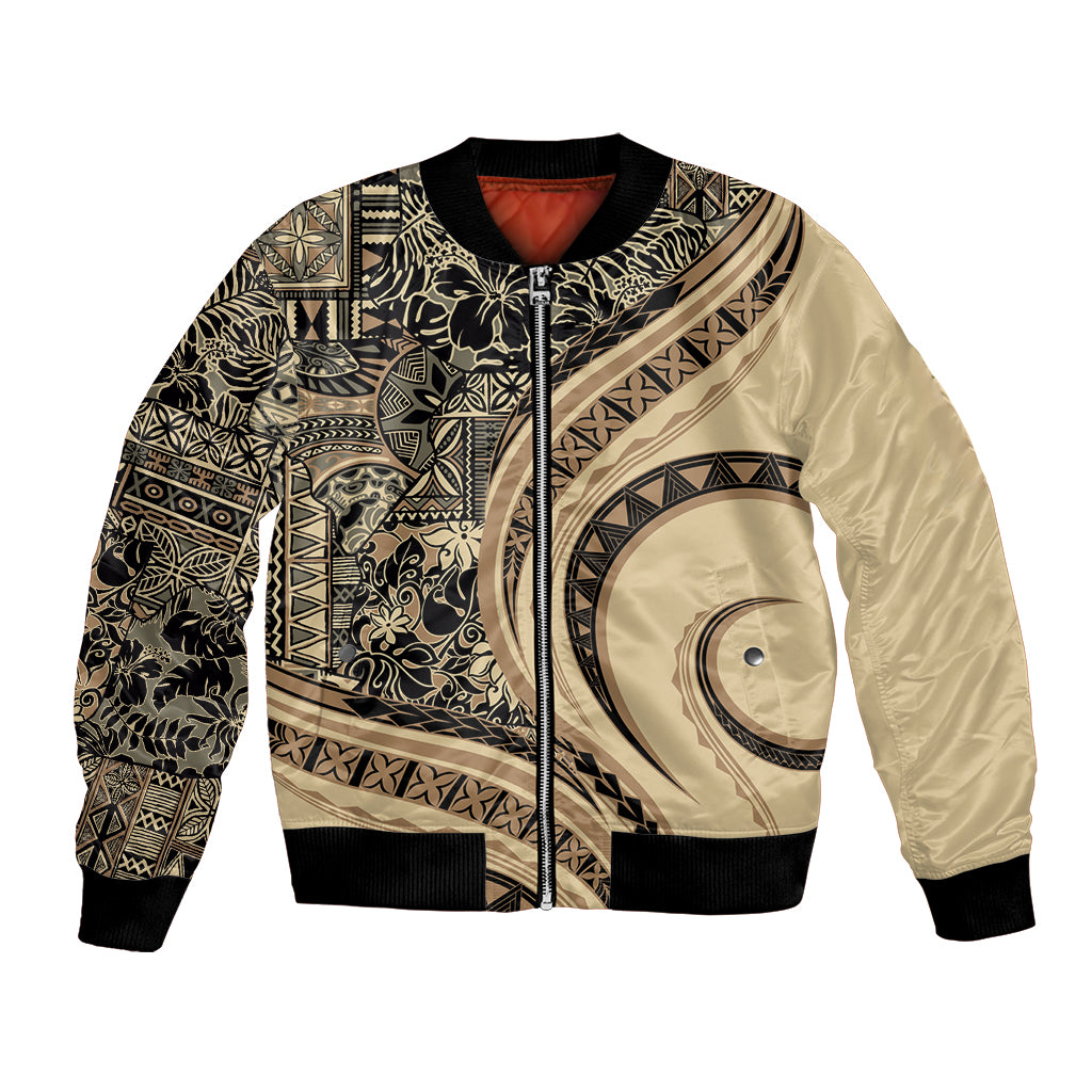 Hawaiian Hibiscus Tribal Vintage Motif Bomber Jacket Ver 2 LT9 Unisex Beige - Polynesian Pride