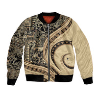 Hawaiian Hibiscus Tribal Vintage Motif Bomber Jacket Ver 2 LT9 Unisex Beige - Polynesian Pride