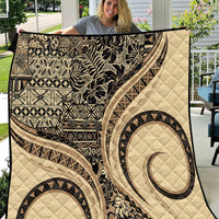 Hawaiian Hibiscus Tribal Vintage Motif Quilt Ver 2 LT9 Beige - Polynesian Pride