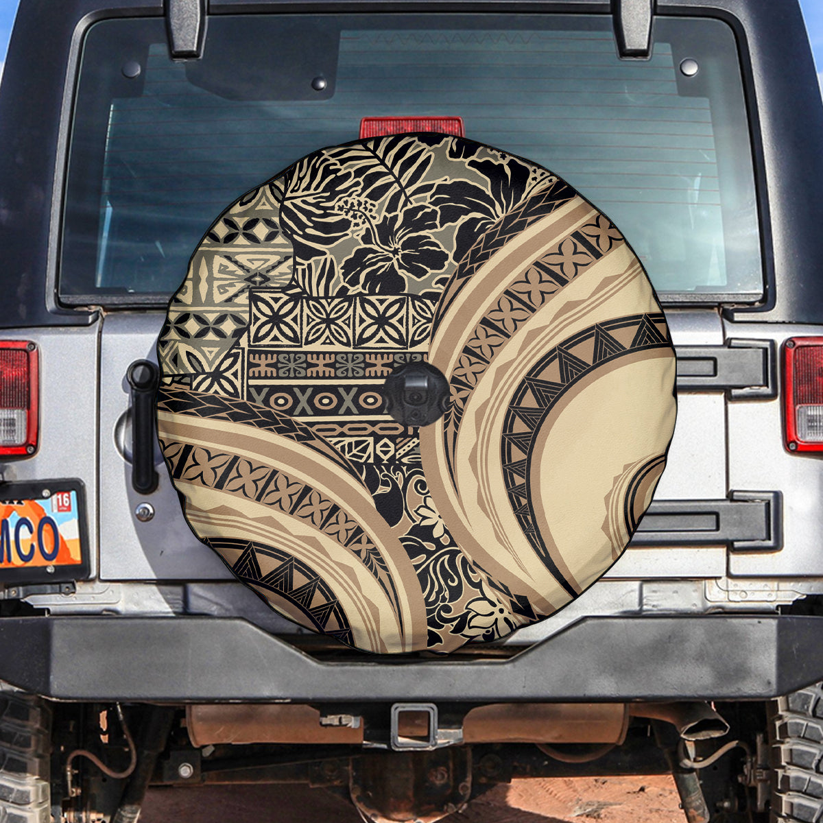 Hawaiian Hibiscus Tribal Vintage Motif Spare Tire Cover Ver 2