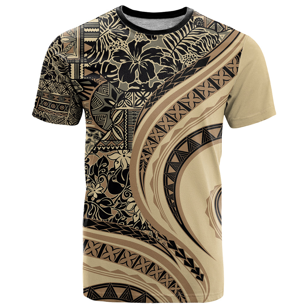 Hawaiian Hibiscus Tribal Vintage Motif T Shirt Ver 2 LT9 Beige - Polynesian Pride