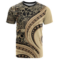 Hawaiian Hibiscus Tribal Vintage Motif T Shirt Ver 2 LT9 Beige - Polynesian Pride