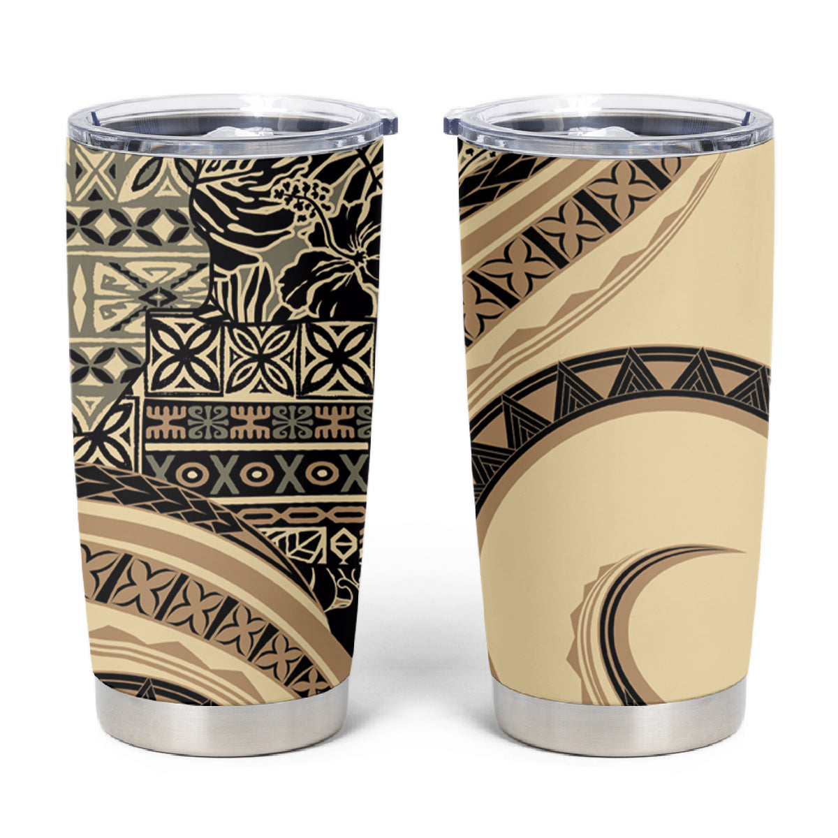 Hawaiian Hibiscus Tribal Vintage Motif Tumbler Cup Ver 2 LT9 Beige - Polynesian Pride