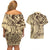 Hawaiian Hibiscus Tribal Vintage Motif Couples Matching Off Shoulder Short Dress and Hawaiian Shirt Ver 3