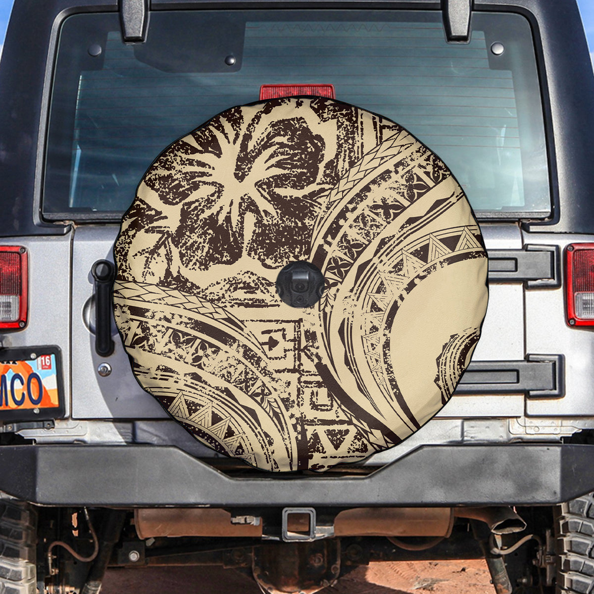 Hawaiian Hibiscus Tribal Vintage Motif Spare Tire Cover Ver 3