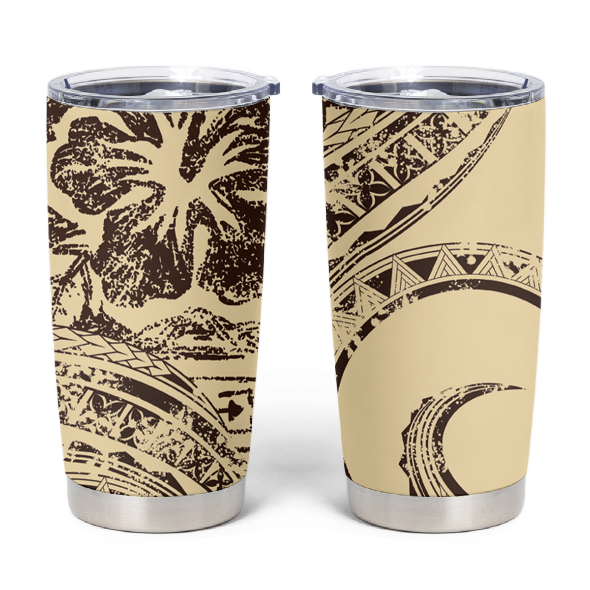 Hawaiian Hibiscus Tribal Vintage Motif Tumbler Cup Ver 3 LT9 Beige - Polynesian Pride