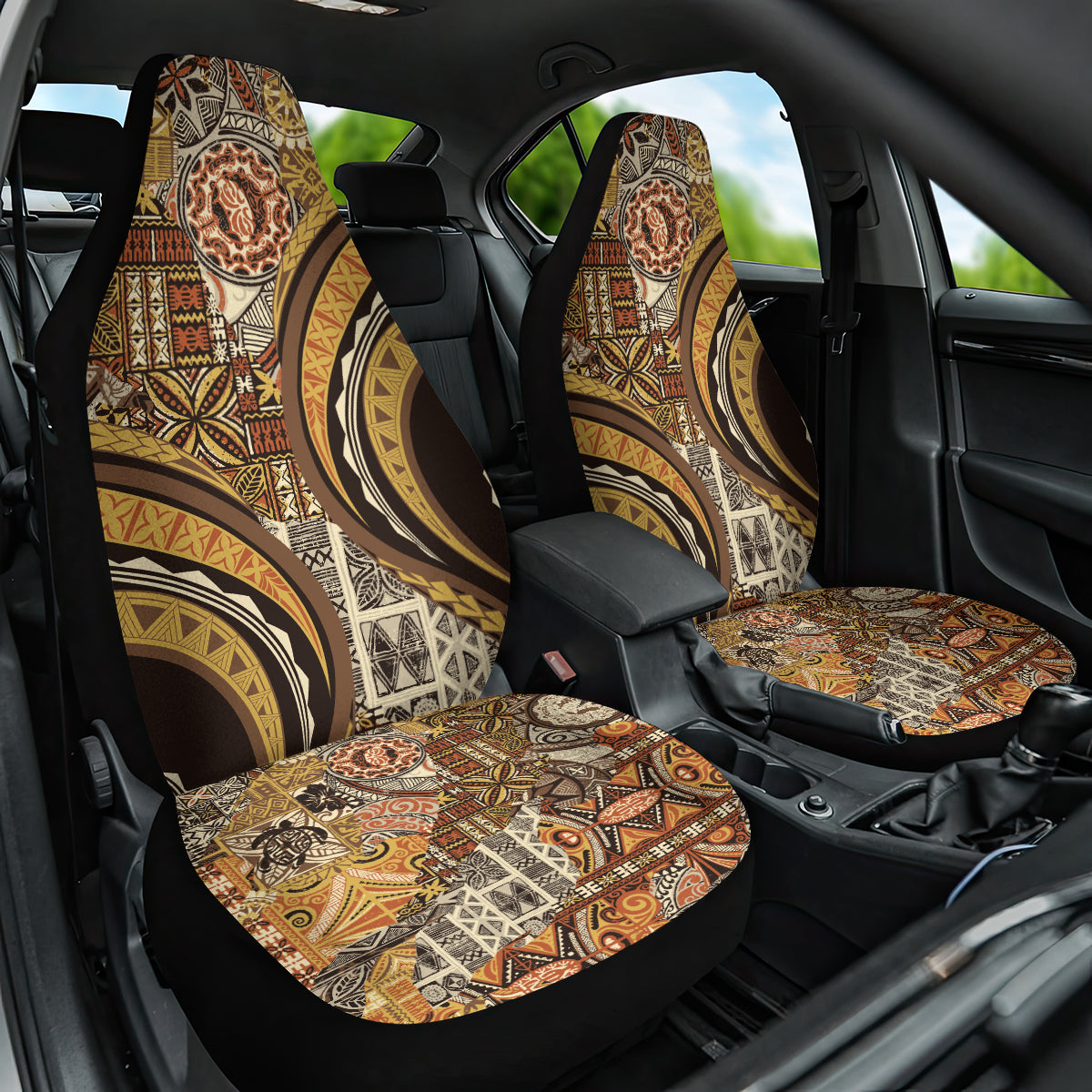 Hawaiian Hibiscus Tribal Vintage Motif Car Seat Cover Ver 4 LT9 One Size Gold - Polynesian Pride