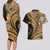 Hawaiian Hibiscus Tribal Vintage Motif Couples Matching Long Sleeve Bodycon Dress and Hawaiian Shirt Ver 4