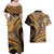 Hawaiian Hibiscus Tribal Vintage Motif Couples Matching Off Shoulder Maxi Dress and Hawaiian Shirt Ver 4