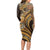 Hawaiian Hibiscus Tribal Vintage Motif Long Sleeve Bodycon Dress Ver 4