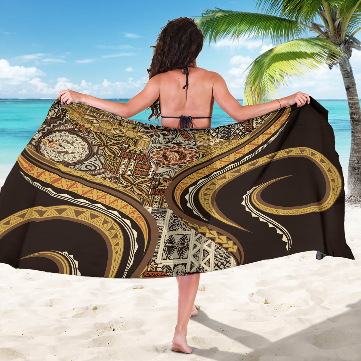 Hawaiian Hibiscus Tribal Vintage Motif Sarong Ver 4 LT9 - Polynesian Pride