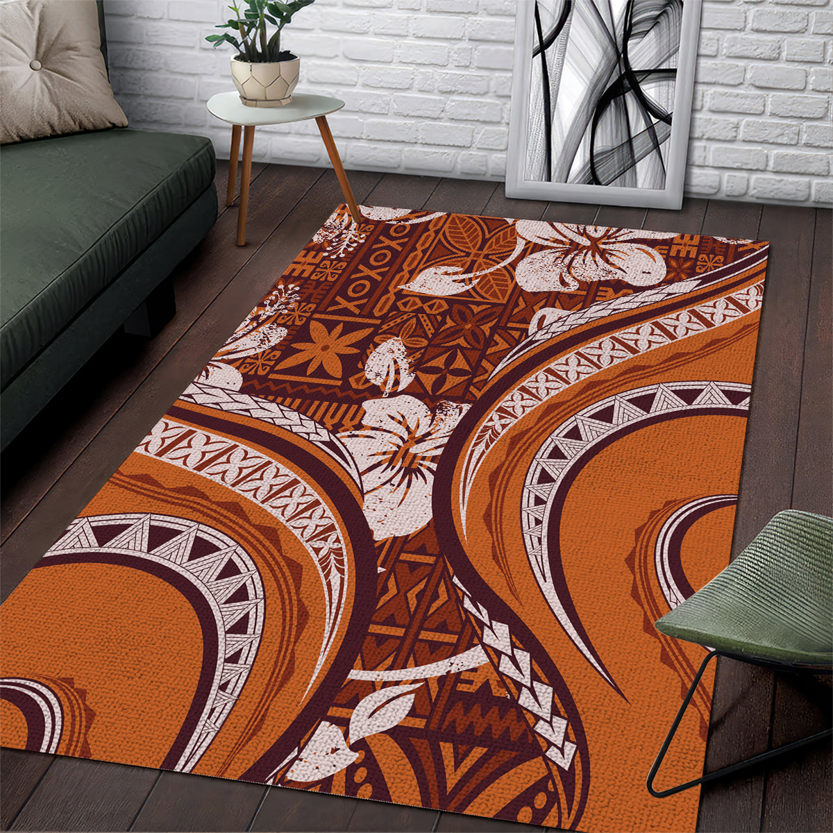 Hawaiian Hibiscus Tribal Vintage Motif Area Rug Ver 5 LT9 Gold - Polynesian Pride