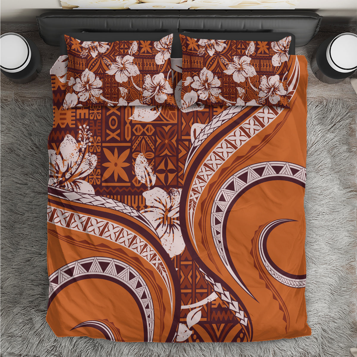 Hawaiian Hibiscus Tribal Vintage Motif Bedding Set Ver 5 LT9 Gold - Polynesian Pride