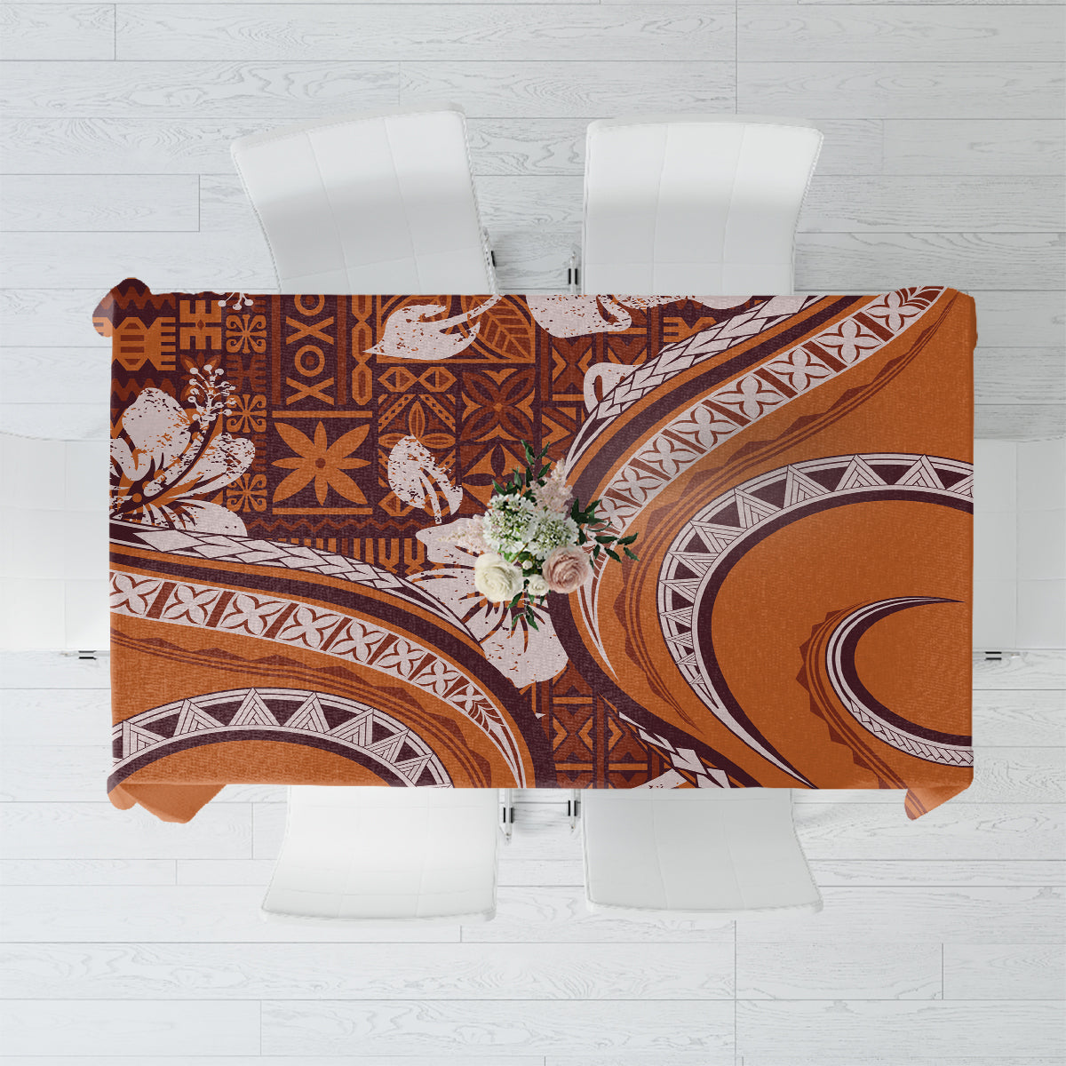 Hawaiian Hibiscus Tribal Vintage Motif Tablecloth Ver 5 LT9 Gold - Polynesian Pride