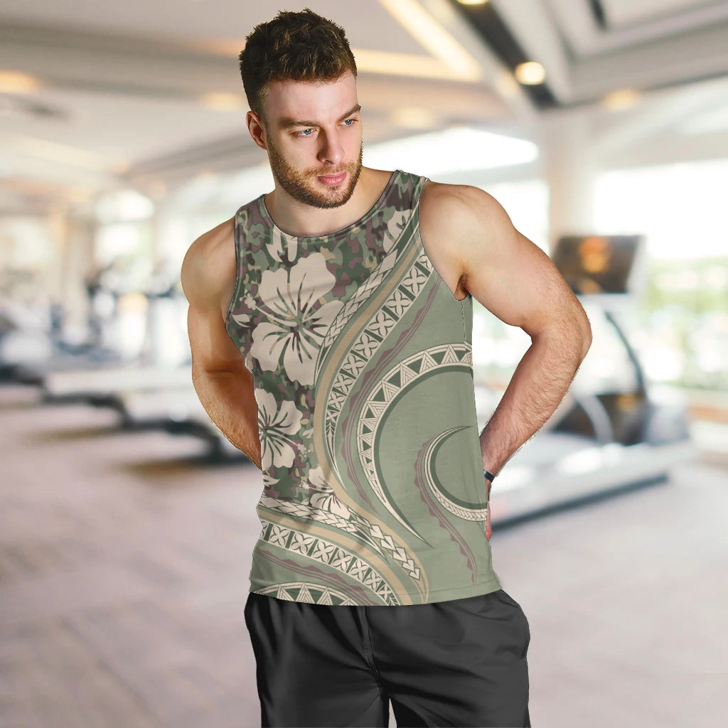 Hawaiian Hibiscus Tribal Vintage Motif Men Tank Top Ver 6 LT9 Green Pastel - Polynesian Pride