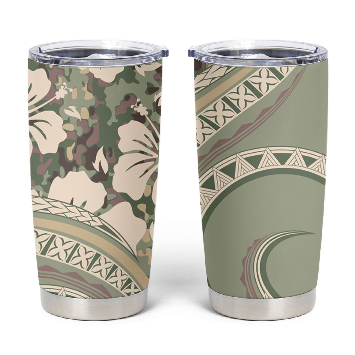 Hawaiian Hibiscus Tribal Vintage Motif Tumbler Cup Ver 6 LT9 Green Pastel - Polynesian Pride
