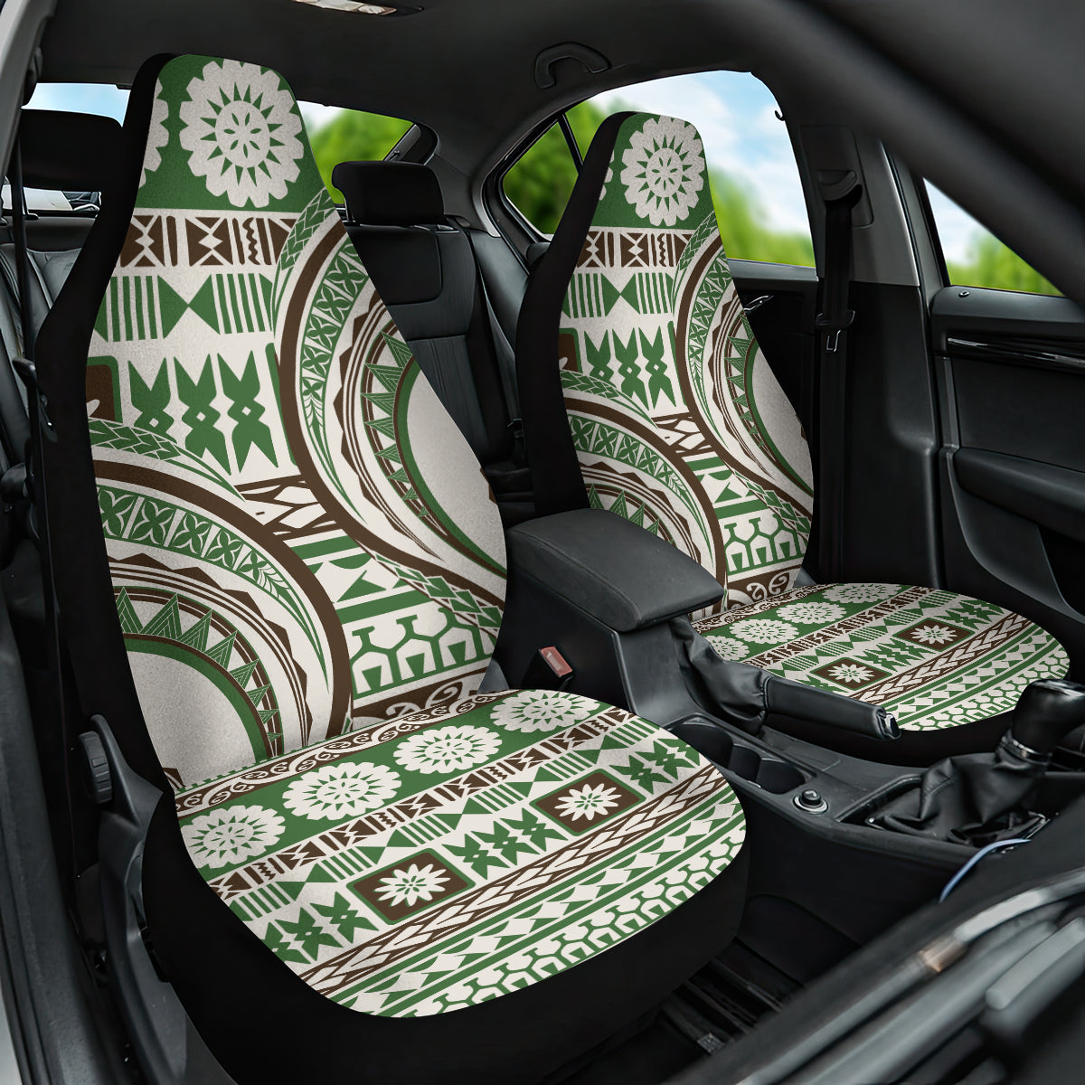 Hawaiian Hibiscus Tribal Vintage Motif Car Seat Cover Ver 7 LT9 One Size Green - Polynesian Pride