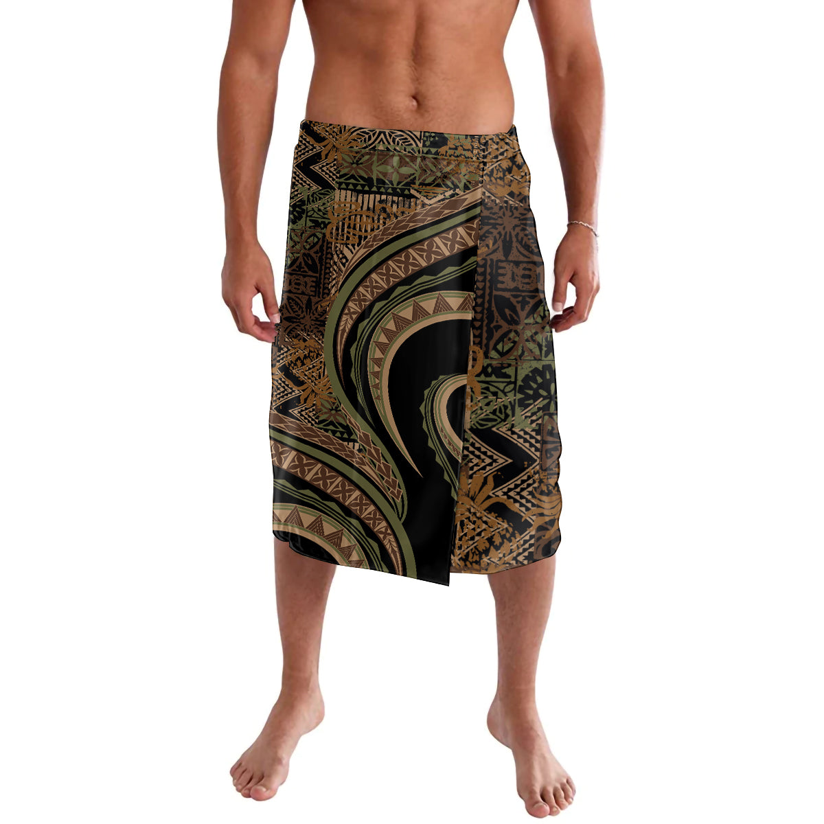 Hawaiian Hibiscus Tribal Vintage Motif Lavalava Ver 8 LT9 Brown - Polynesian Pride