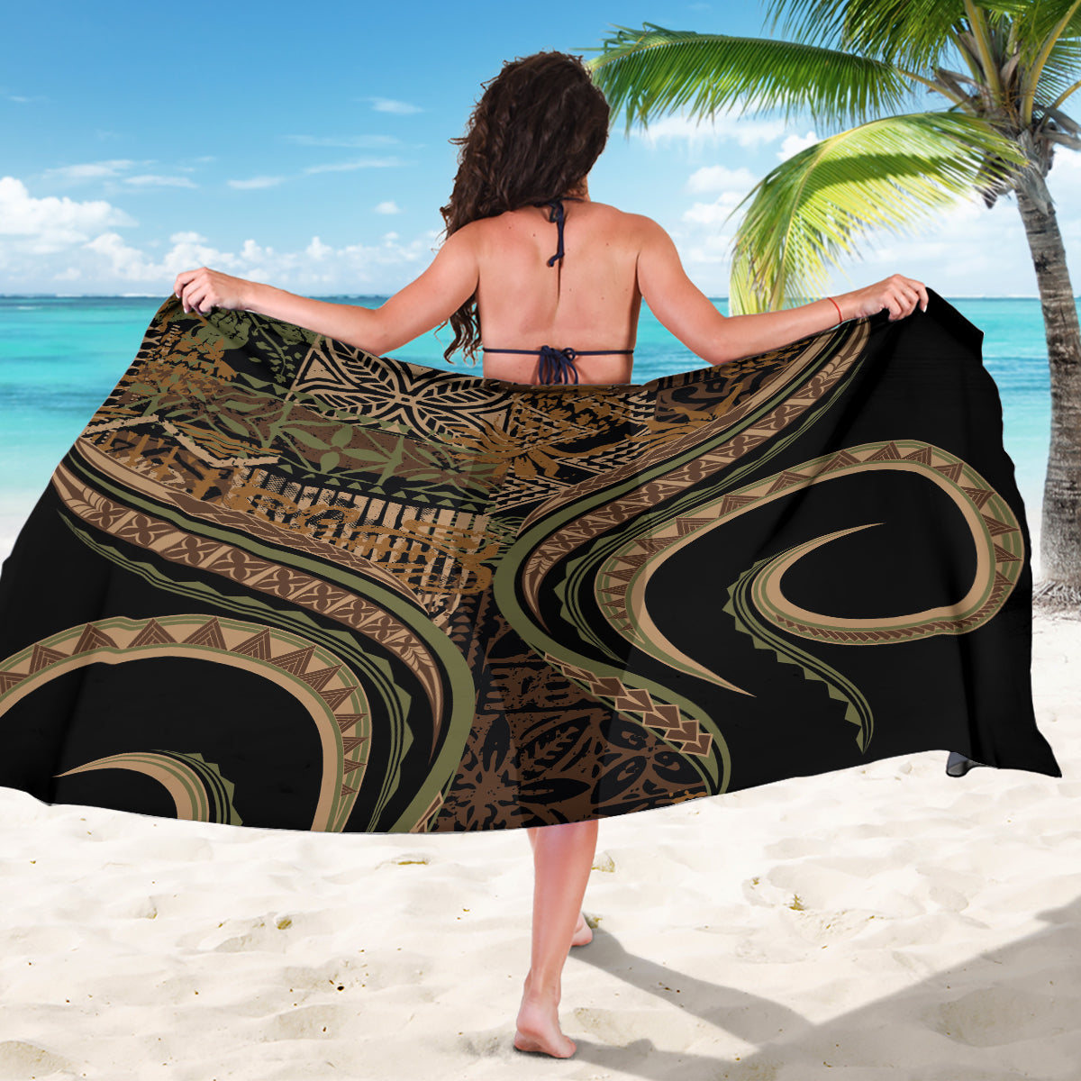 Hawaiian Hibiscus Tribal Vintage Motif Sarong Ver 8 LT9 - Polynesian Pride