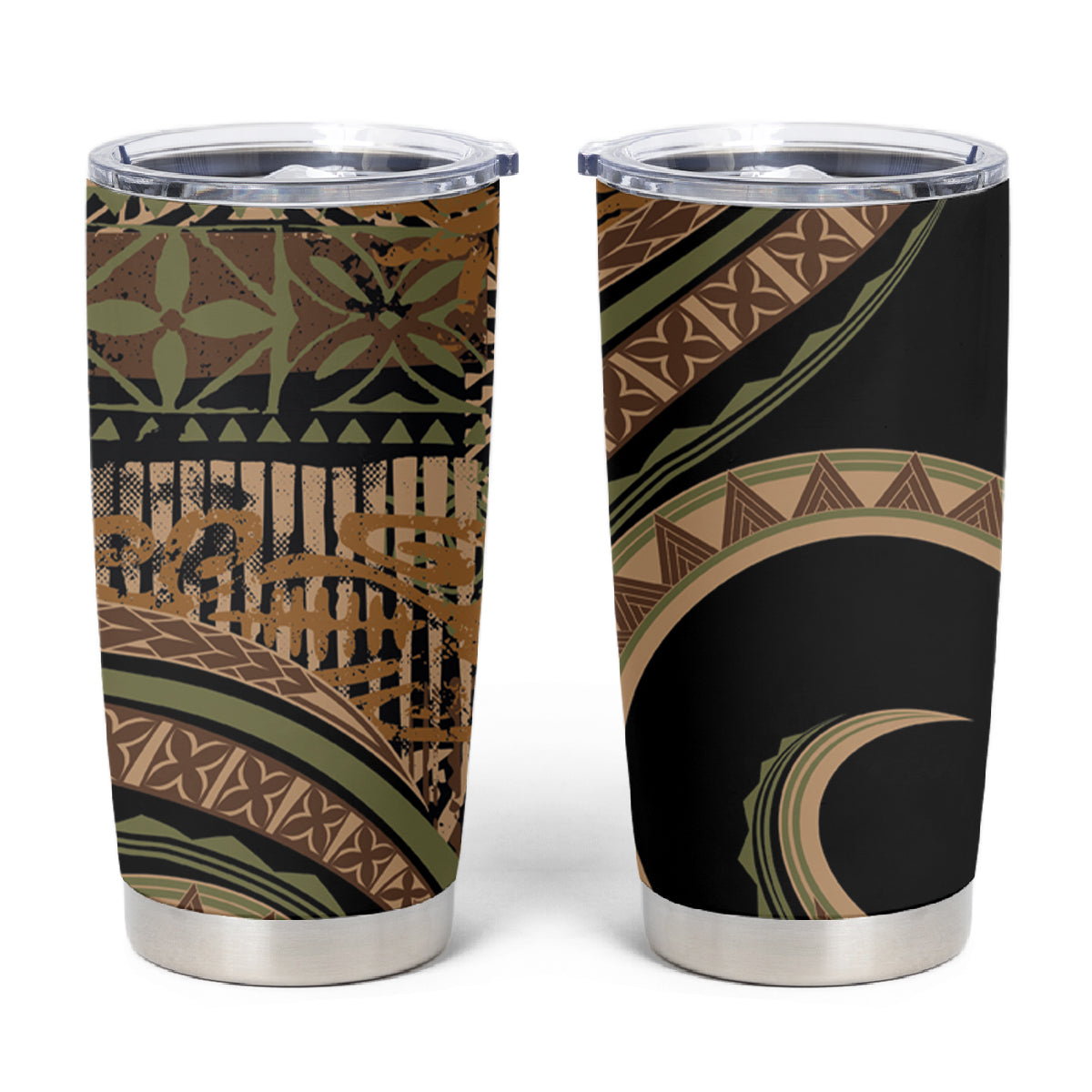 Hawaiian Hibiscus Tribal Vintage Motif Tumbler Cup Ver 8 LT9 Brown - Polynesian Pride