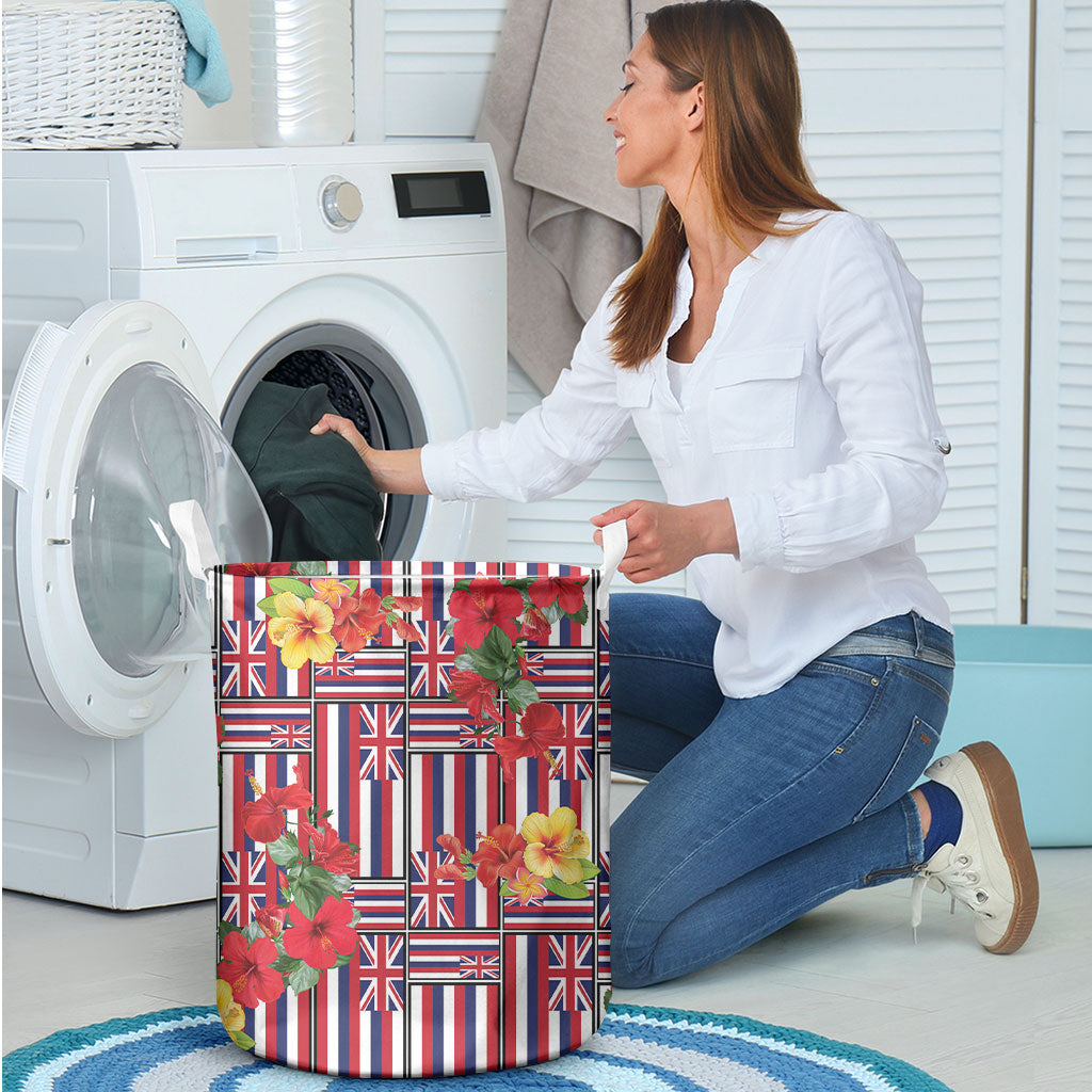 Hawaii Hibiscus Lei Laundry Basket Hawaiian Flag Motif LT9 - Polynesian Pride