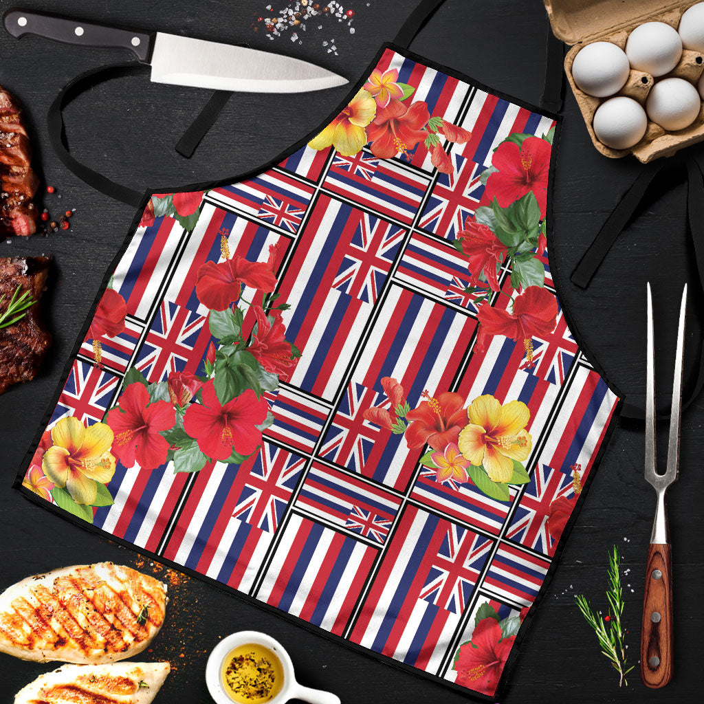 Hawaii Hibiscus Lei Apron Hawaiian Flag Motif LT9 Red - Polynesian Pride