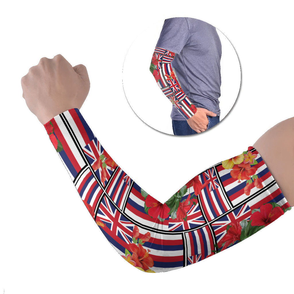 Hawaii Hibiscus Lei Arm Sleeves Hawaiian Flag Motif LT9 Set of 2 Red - Polynesian Pride
