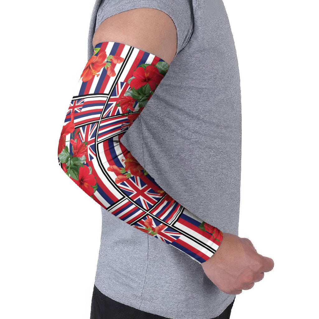 Hawaii Hibiscus Lei Arm Sleeves Hawaiian Flag Motif LT9 - Polynesian Pride