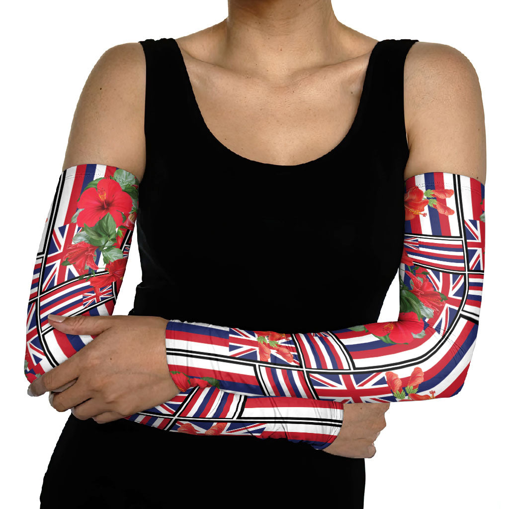 Hawaii Hibiscus Lei Arm Sleeves Hawaiian Flag Motif LT9 - Polynesian Pride