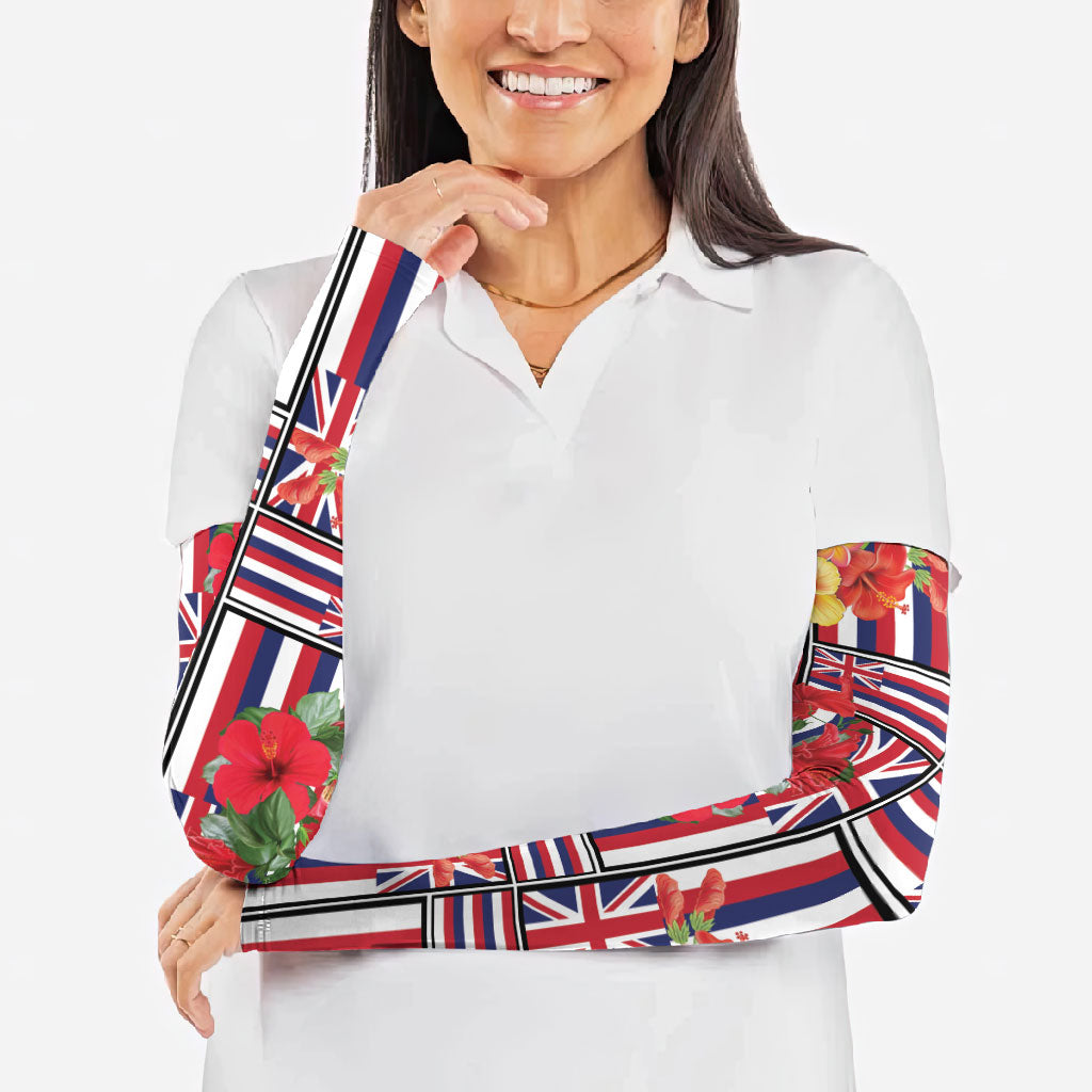 Hawaii Hibiscus Lei Arm Sleeves Hawaiian Flag Motif LT9 - Polynesian Pride