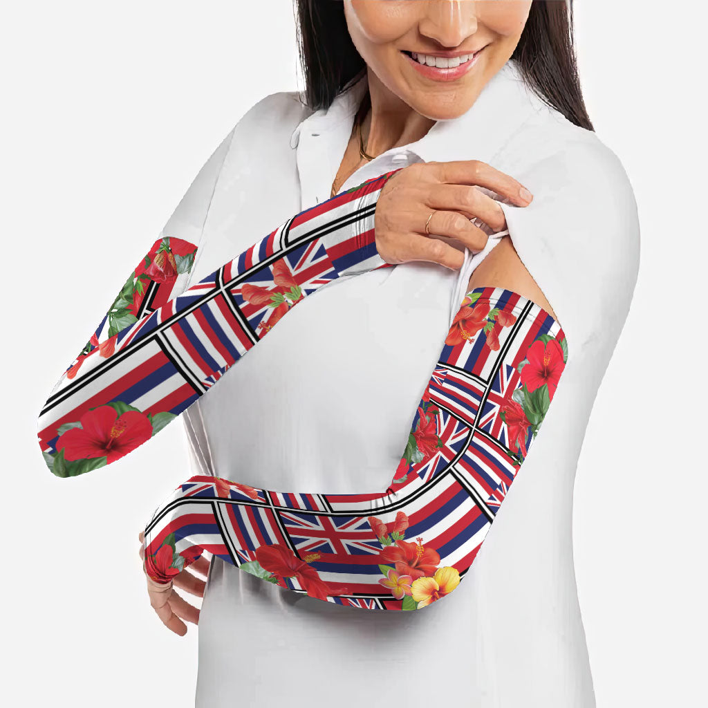Hawaii Hibiscus Lei Arm Sleeves Hawaiian Flag Motif LT9 - Polynesian Pride