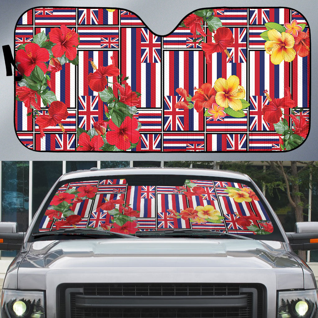 Hawaii Hibiscus Lei Auto Sun Shade Hawaiian Flag Motif LT9 Red - Polynesian Pride