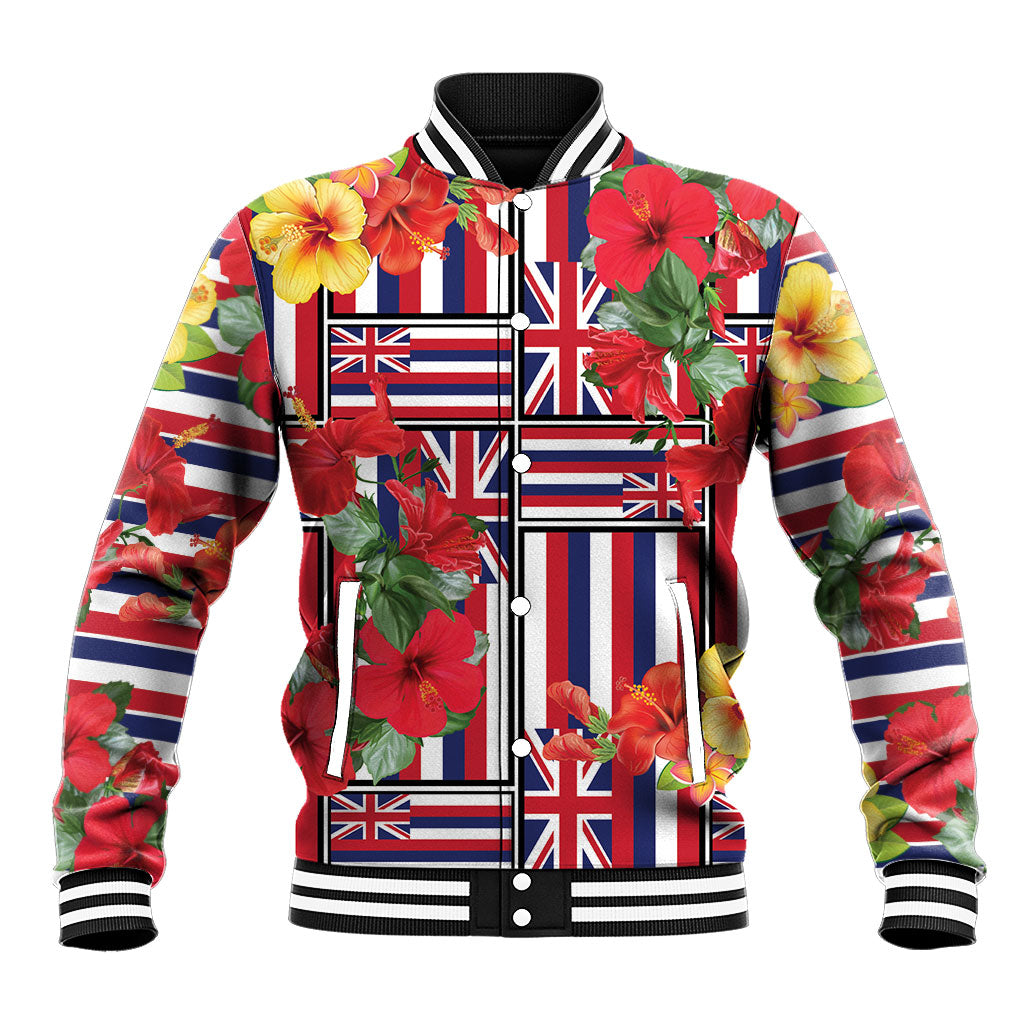 Hawaii Hibiscus Lei Baseball Jacket Hawaiian Flag Motif LT9 Unisex Red - Polynesian Pride