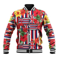 Hawaii Hibiscus Lei Baseball Jacket Hawaiian Flag Motif LT9 Unisex Red - Polynesian Pride