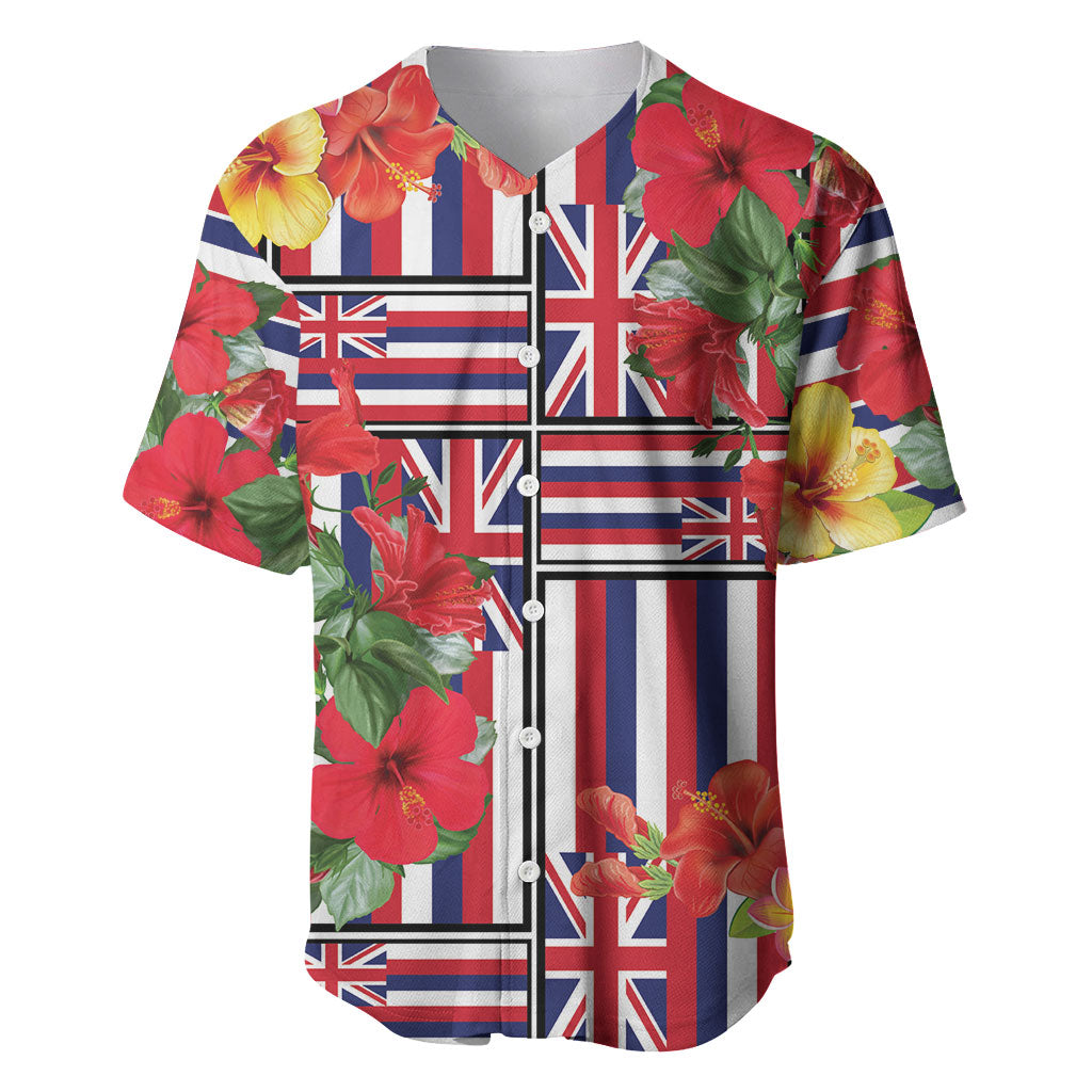 Hawaii Hibiscus Lei Baseball Jersey Hawaiian Flag Motif LT9 Red - Polynesian Pride