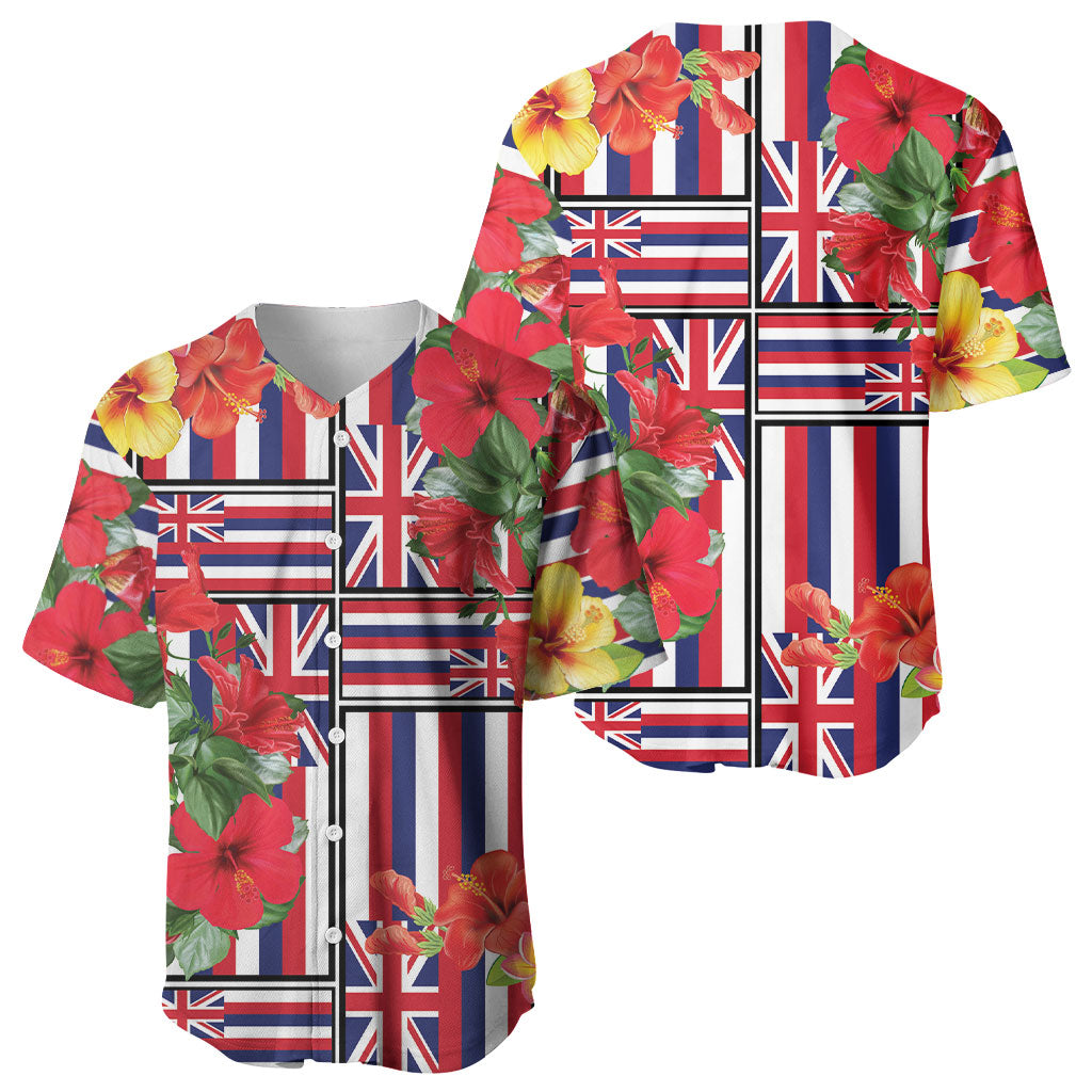 Hawaii Hibiscus Lei Baseball Jersey Hawaiian Flag Motif LT9 - Polynesian Pride